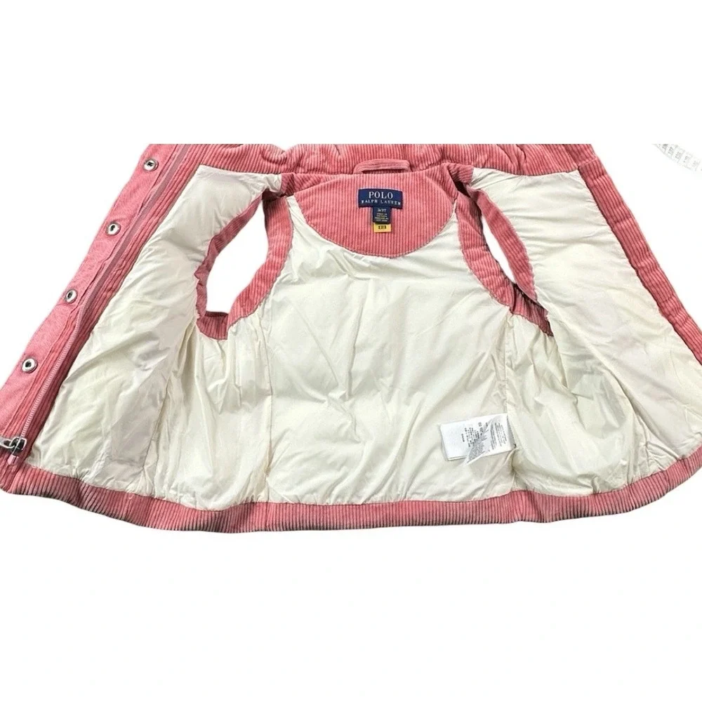 Polo Ralph Lauren Pink Corduroy Duck Down Girls Vest Size 3T Full Zip